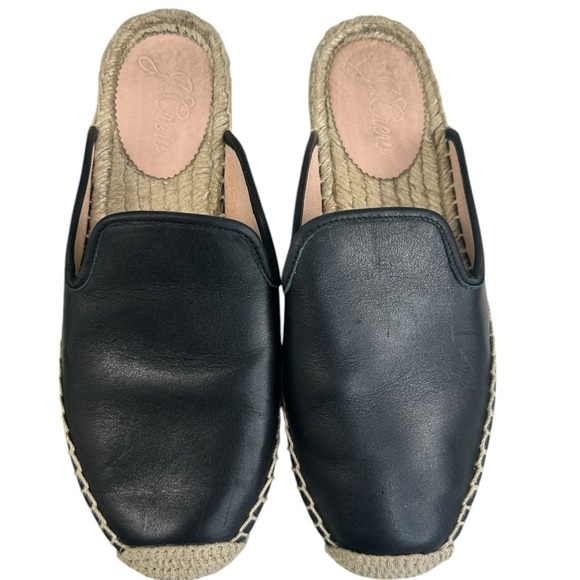 J. Crew Black Leather Slip On Espadrilles Mules Shoes Women SZ 7.5 Preppy Boho - Picture 3 of 13